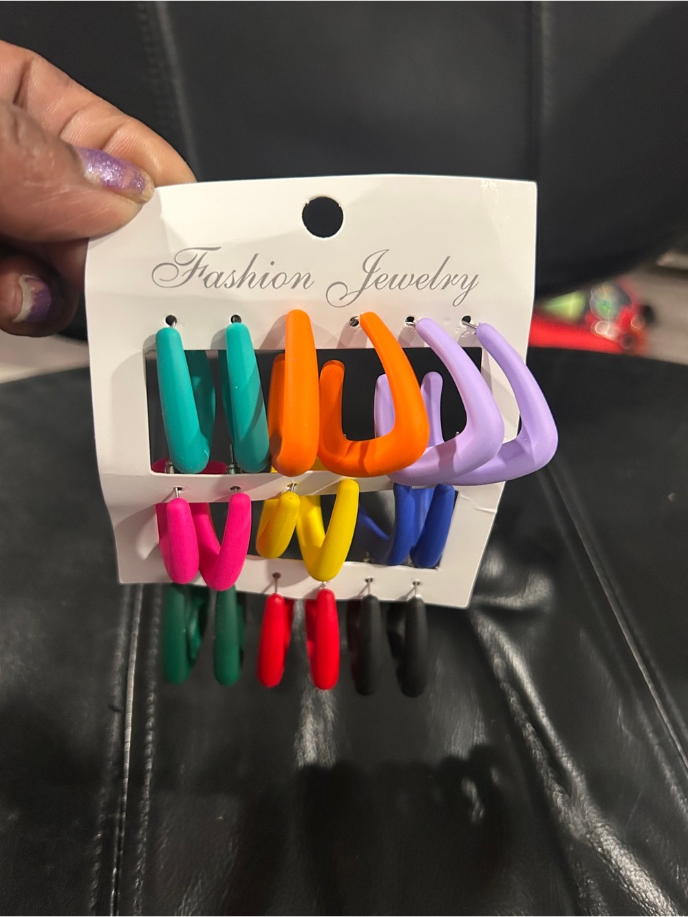 Set of 9 multi color earrings in fun colors - Picture 3 of 5